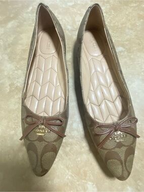 Coach Tan & Brown Monogram Pointed Toe Ballet Flats Size 9.5
